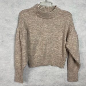 Sadie & Sage Sweater Small Beige Pullover Cropped Puffy Sleeve